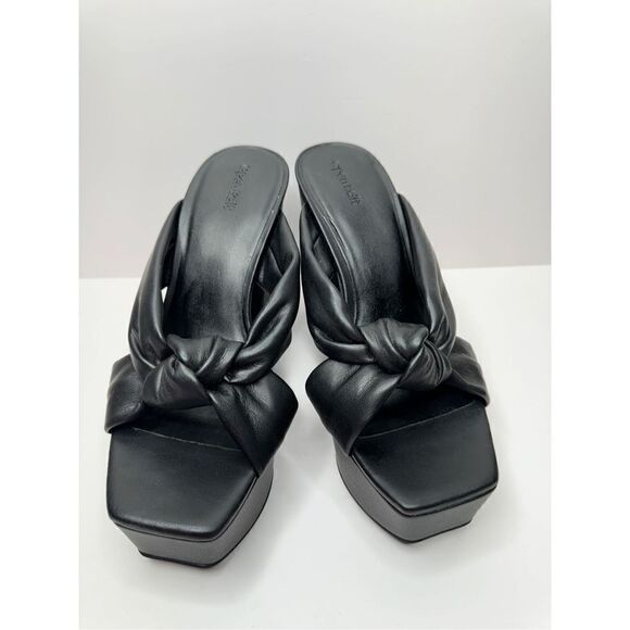 Open Edit Platform Sandals Size 9.5 Black Square Open Toe Knotted Heels - Picture 2 of 9